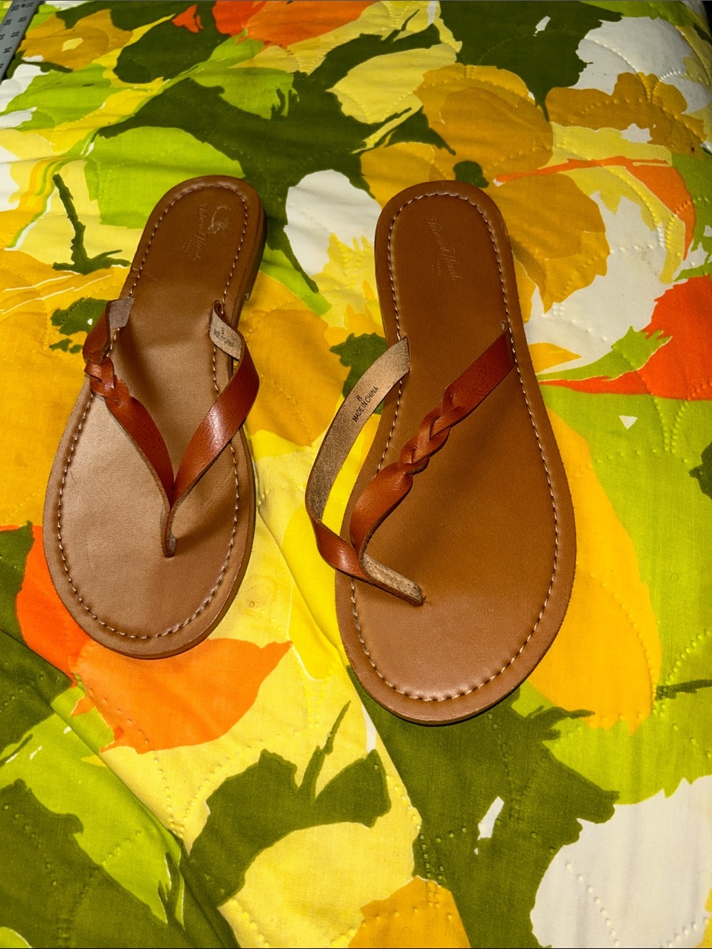 Universal Thread Brown Braided Leather Flip Flop Sandals
